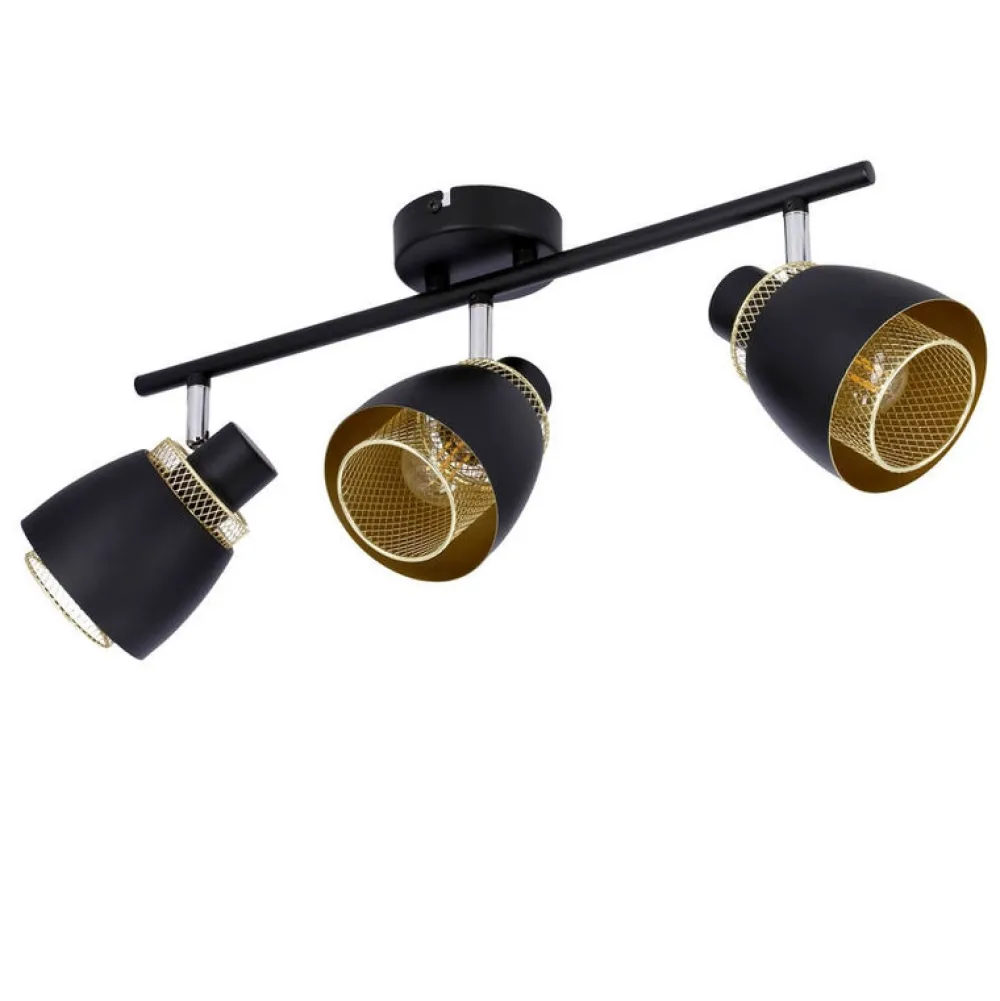 Oświetlenie Przedpokoju|Oświetlenie Jadalni>Candellux Lighting Aleksandria lampa sufitowa listwa czarny 3x40w e14 klosz czarny+złoty