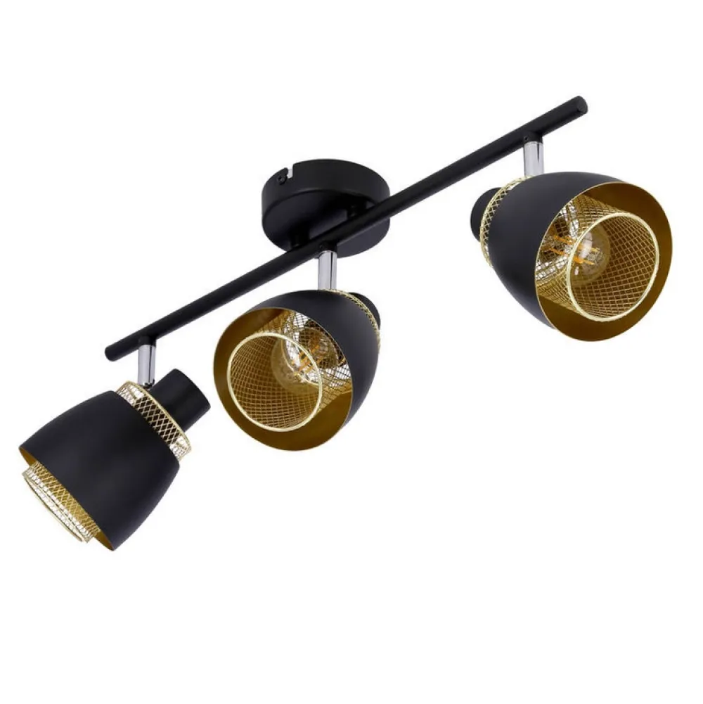 Oświetlenie Przedpokoju|Oświetlenie Jadalni>Candellux Lighting Aleksandria lampa sufitowa listwa czarny 3x40w e14 klosz czarny+złoty