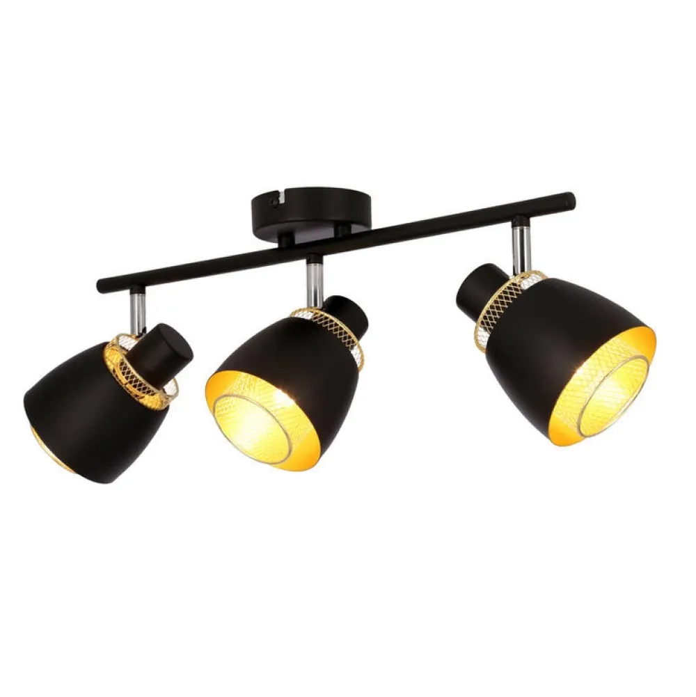 Oświetlenie Przedpokoju|Oświetlenie Jadalni>Candellux Lighting Aleksandria lampa sufitowa listwa czarny 3x40w e14 klosz czarny+złoty