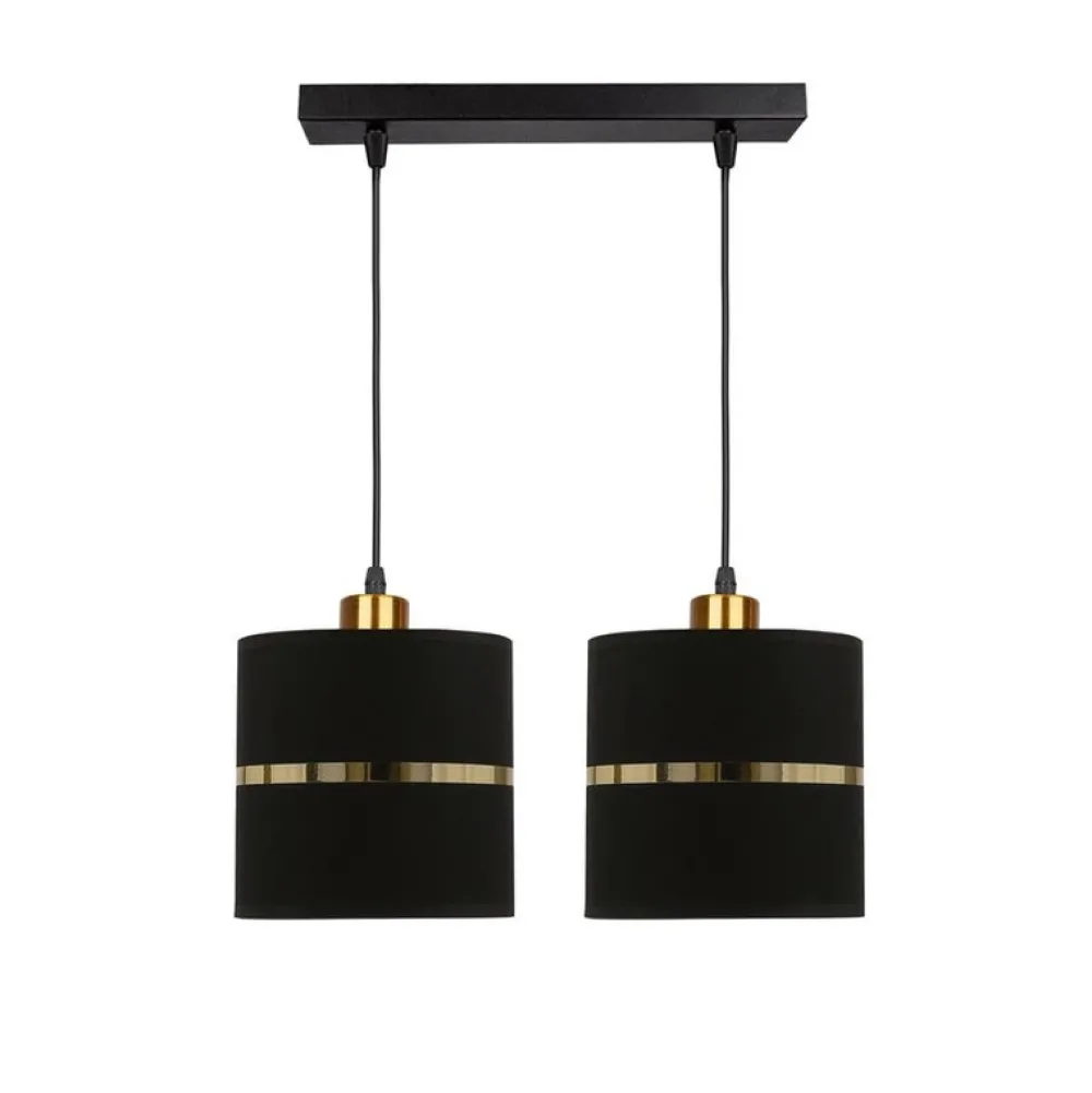 Oświetlenie Przedpokoju|Oświetlenie Jadalni>Candellux Lighting Assam lampa wisząca czarny+złoty 2x60w e27 abażur czarny+złoty pasek
