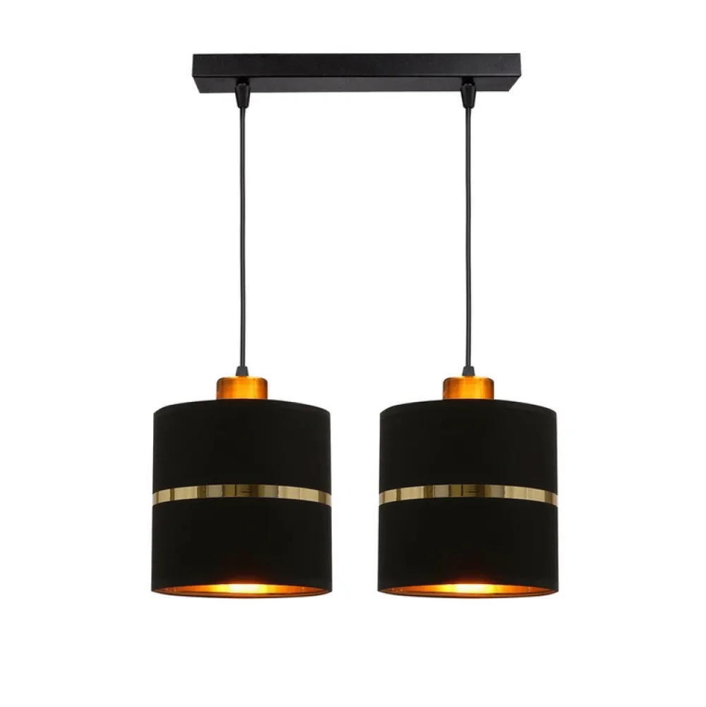 Oświetlenie Przedpokoju|Oświetlenie Jadalni>Candellux Lighting Assam lampa wisząca czarny+złoty 2x60w e27 abażur czarny+złoty pasek