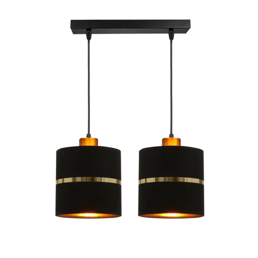 Oświetlenie Przedpokoju|Oświetlenie Jadalni>Candellux Lighting Assam lampa wisząca czarny+złoty 2x60w e27 abażur czarny+złoty pasek