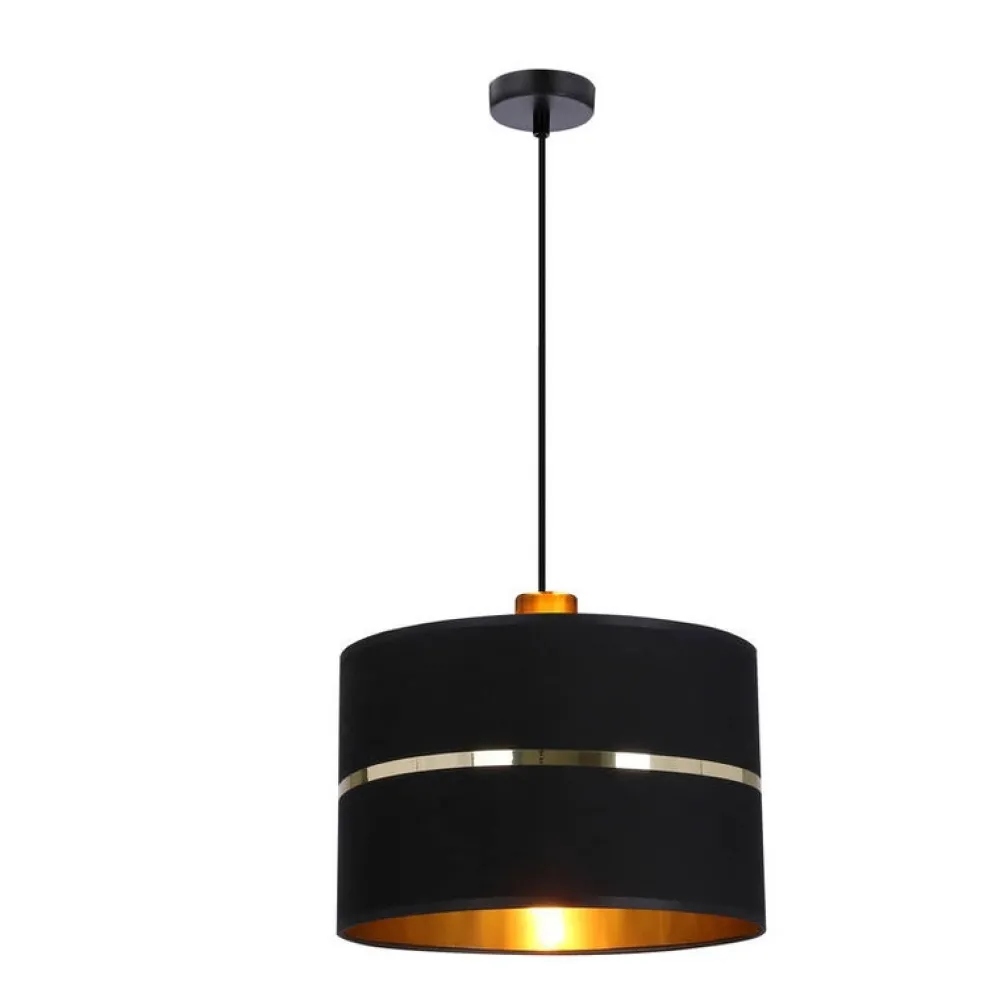 Oświetlenie Przedpokoju|Oświetlenie Jadalni>Candellux Lighting Assam lampa wisząca czarny+złoty 1x60w e27 abażur czarny+złoty pasek