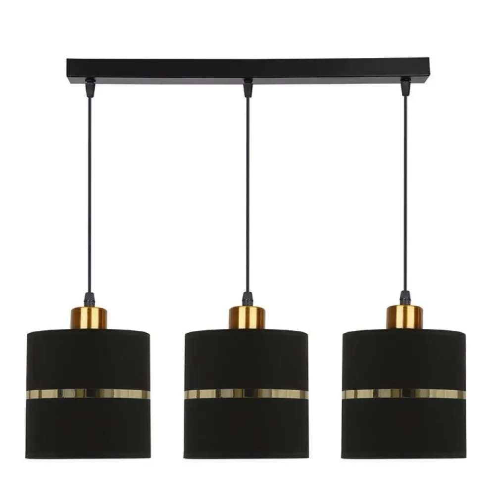 Oświetlenie Przedpokoju|Oświetlenie Jadalni>Candellux Lighting Assam lampa wisząca czarny+złoty 3x60w e27 abażur czarny+złoty pasek