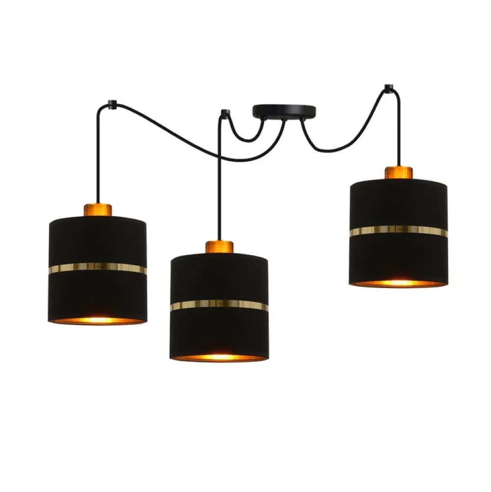 Oświetlenie Przedpokoju|Oświetlenie Jadalni>Candellux Lighting Assam p lampa wisząca czarny+złoty 3x60w e27 abażur czarny+złoty pasek