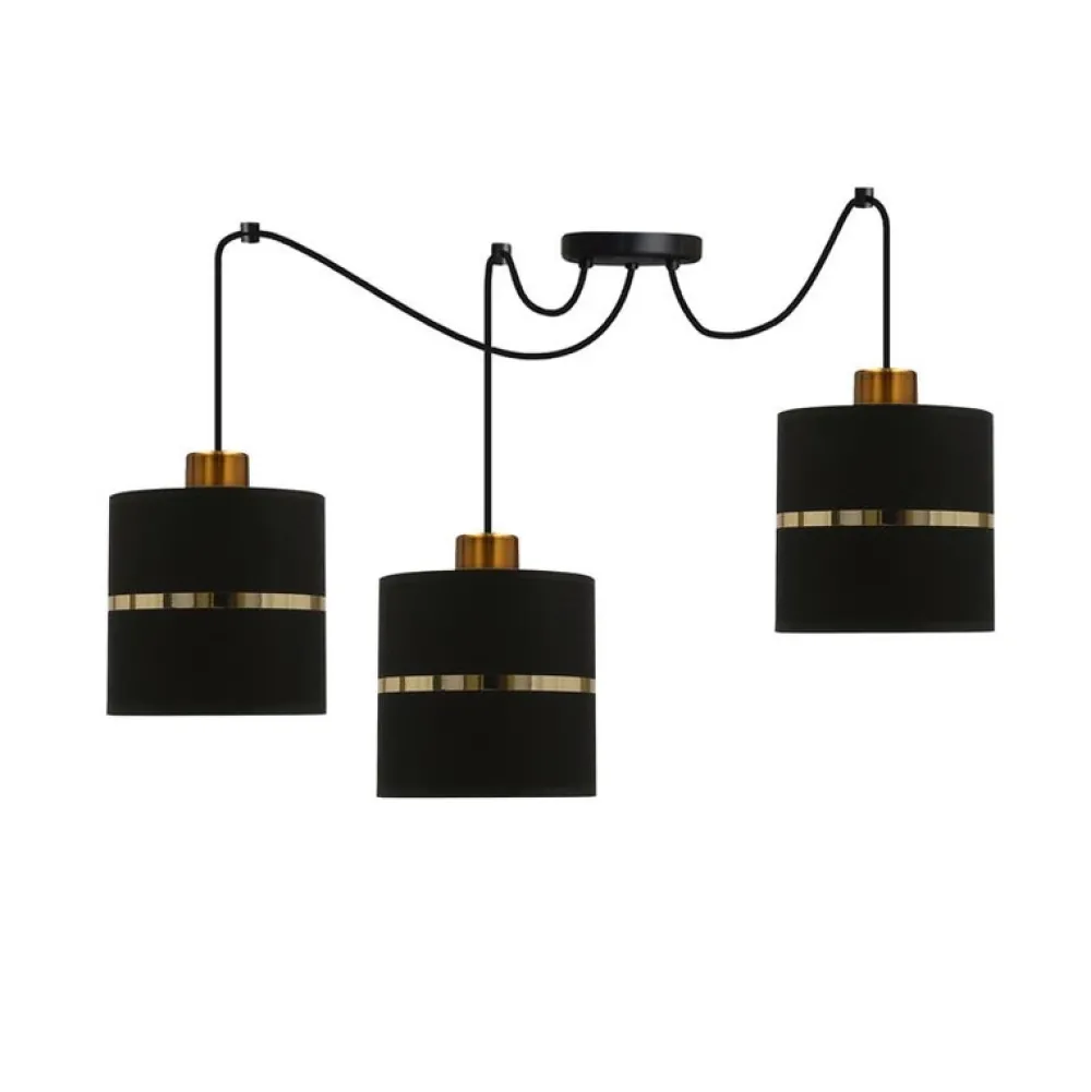 Oświetlenie Przedpokoju|Oświetlenie Jadalni>Candellux Lighting Assam p lampa wisząca czarny+złoty 3x60w e27 abażur czarny+złoty pasek