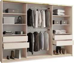 Zestawy Mebli Do Przedpokoju|Szafy Trzydrzwiowe>BROMARKT Beżowa duża szafa przesuwna 280 cm do sypialni GOLD NEW beż piaskowy