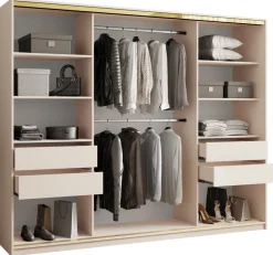 Zestawy Mebli Do Przedpokoju|Szafy Trzydrzwiowe>BROMARKT Beżowa duża szafa przesuwna z lustrem 250 cm GOLD NEW beż piaskowy