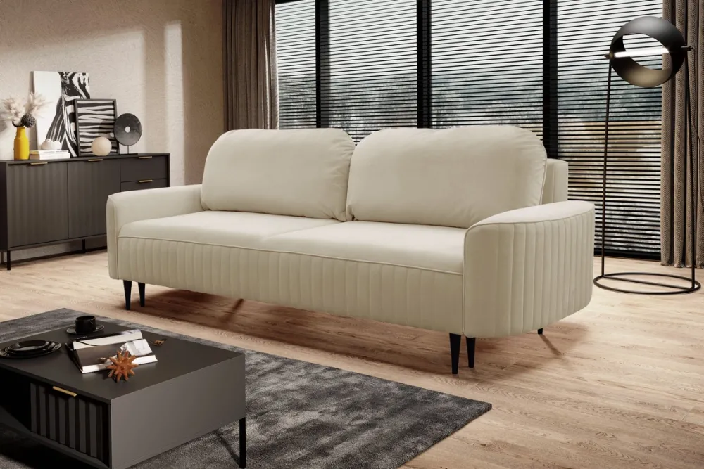 Meble Dla Dzieci|Kanapy I Sofy>LASKI Beżowa kanapa do salonu nowoczesna z funkcją spania i pojemnikiem VELINA