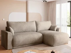 Meble Młodzieżowe|Meble Dla Dzieci>BROMARKT Beżowa kanapa do salonu z pojemnikiem i funkcją spania MORENO