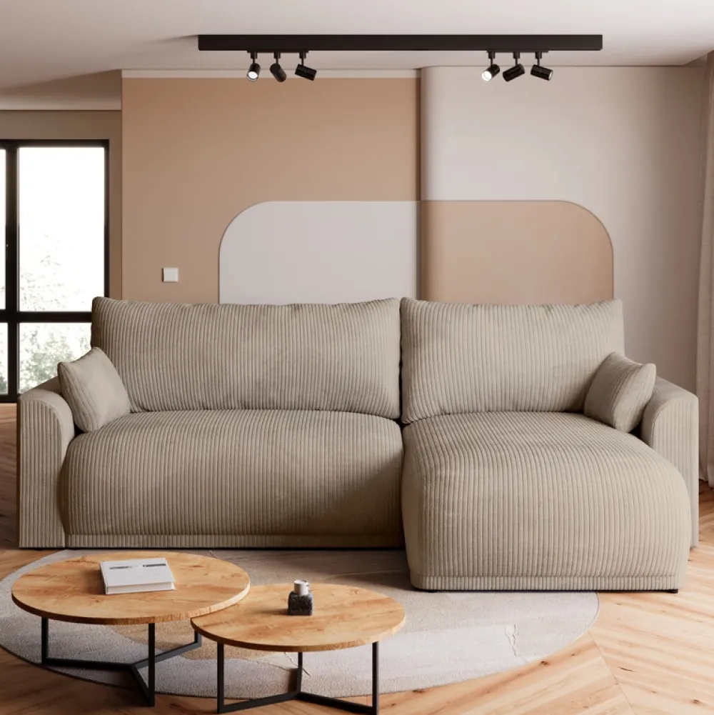 Meble Młodzieżowe|Meble Dla Dzieci>BROMARKT Beżowa kanapa do salonu z pojemnikiem i funkcją spania MORENO