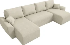 Narożniki>IZABELLA MEBLE Beżowa kanapa narożna boucle z funkcją spania ROTTERDAM U