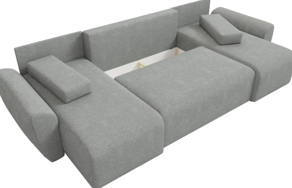 Narożniki>IZABELLA MEBLE Beżowa kanapa narożna boucle z funkcją spania ROTTERDAM U