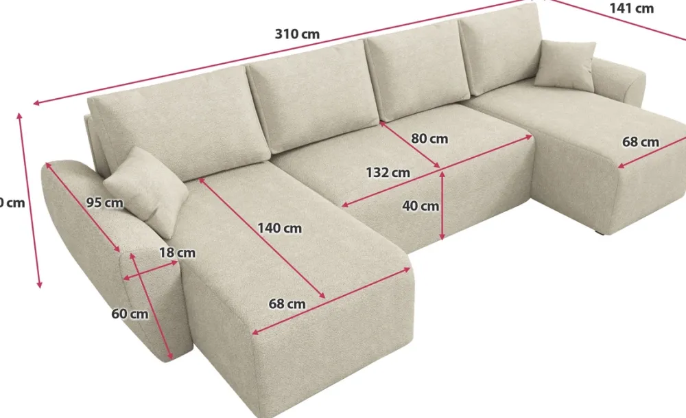 Narożniki>IZABELLA MEBLE Beżowa kanapa narożna boucle z funkcją spania ROTTERDAM U