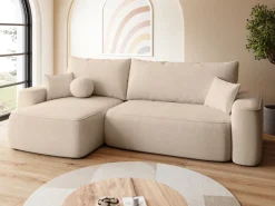 Meble Dla Dzieci|Meble Młodzieżowe>BROMARKT Beżowa kanapa narożna z funkcją spania do salonu CARMELLO DUO