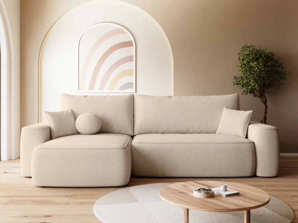 Meble Dla Dzieci|Meble Młodzieżowe>BROMARKT Beżowa kanapa narożna z funkcją spania do salonu CARMELLO DUO