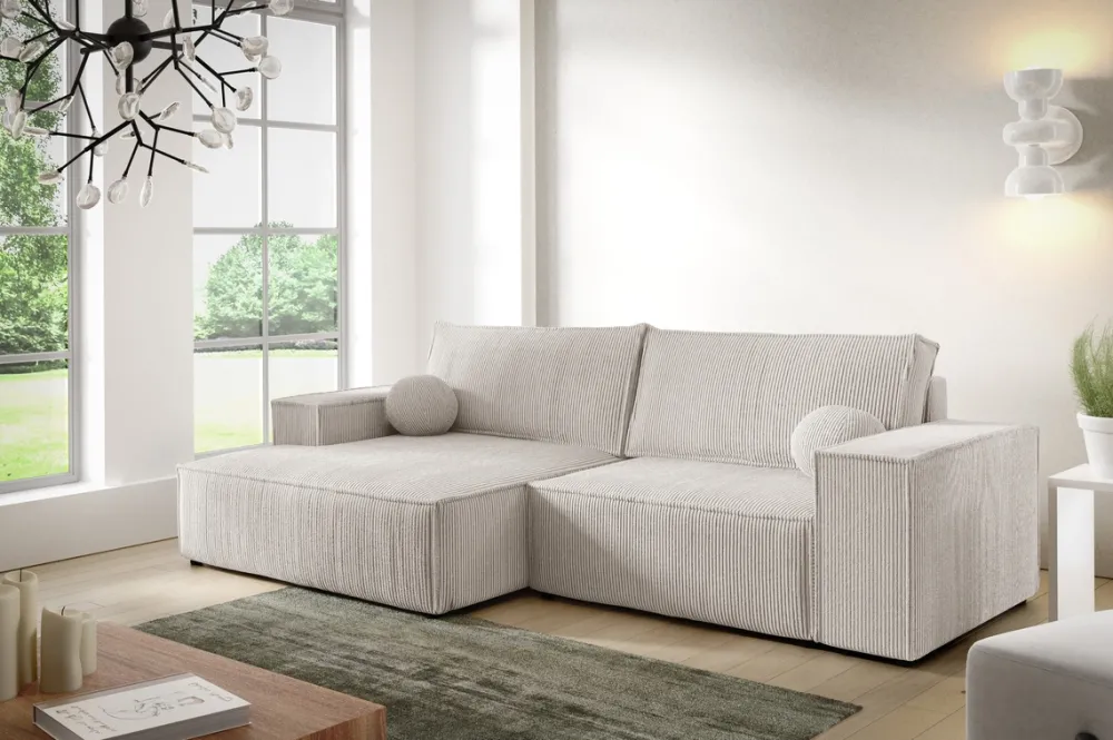 Meble Dla Dzieci|Meble Młodzieżowe>BROMARKT Beżowa kanapa rogowa z funkcją spania do salonu sztruksowa PABLO MINI