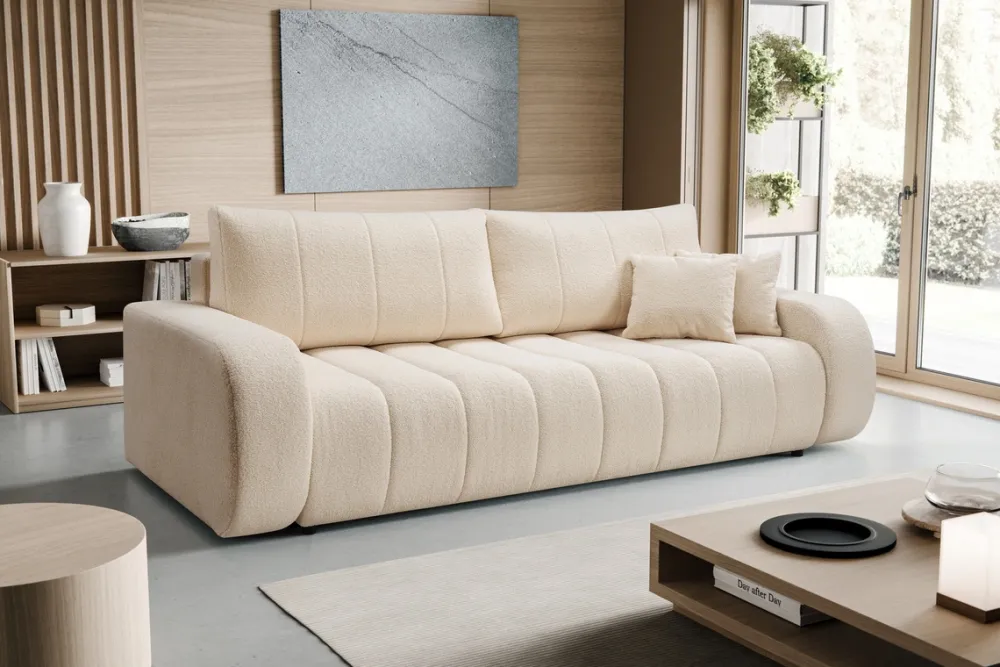 Meble Dla Dzieci|Meble Młodzieżowe>LASKI Beżowa kanapa rozkładana do salonu BLISS z pojemnikiem