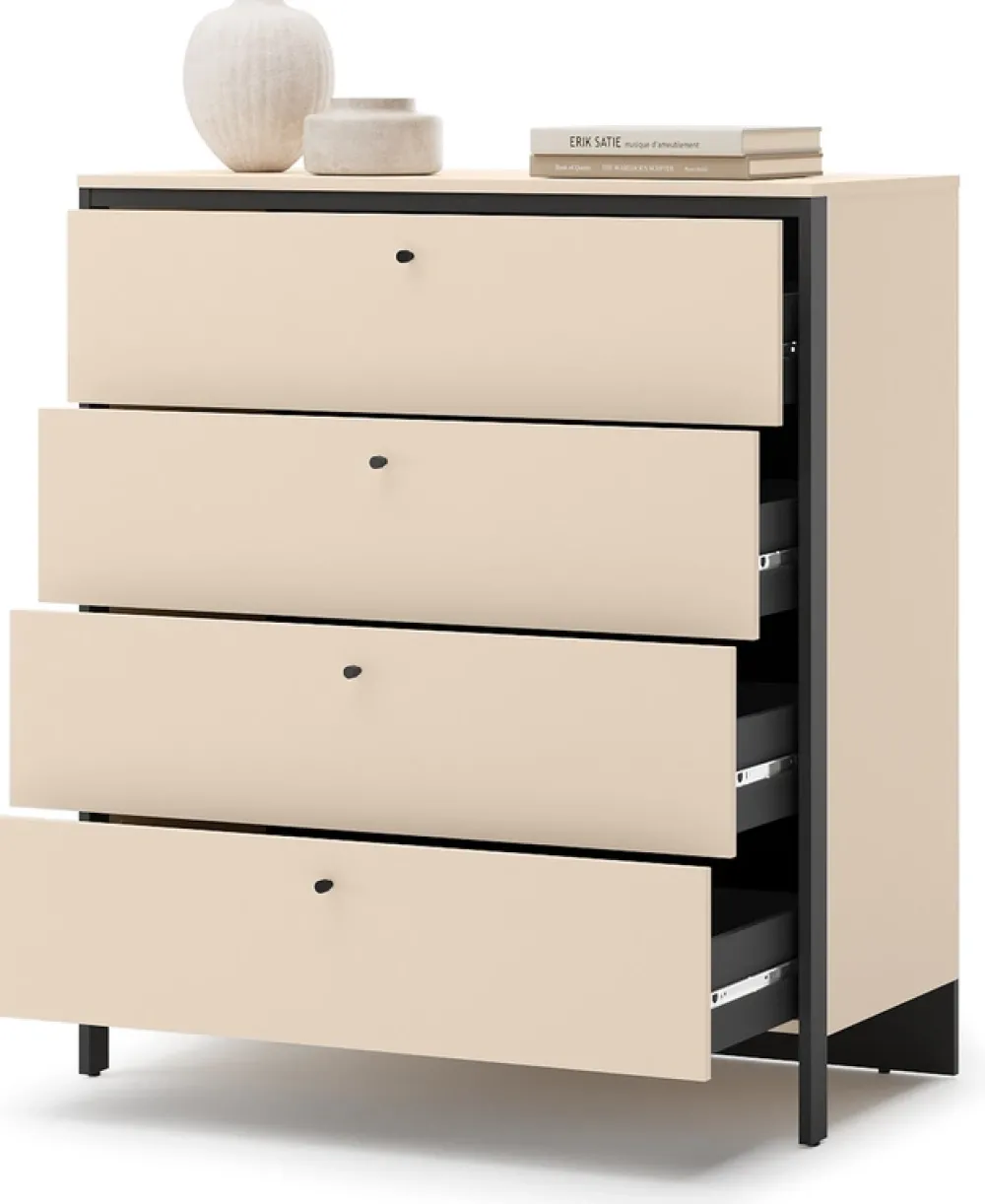 Zestawy Mebli Do Sypialni|Komody>lenart. Beżowa komoda do sypialni 101cm z oświetleniem z szufladami ENNA