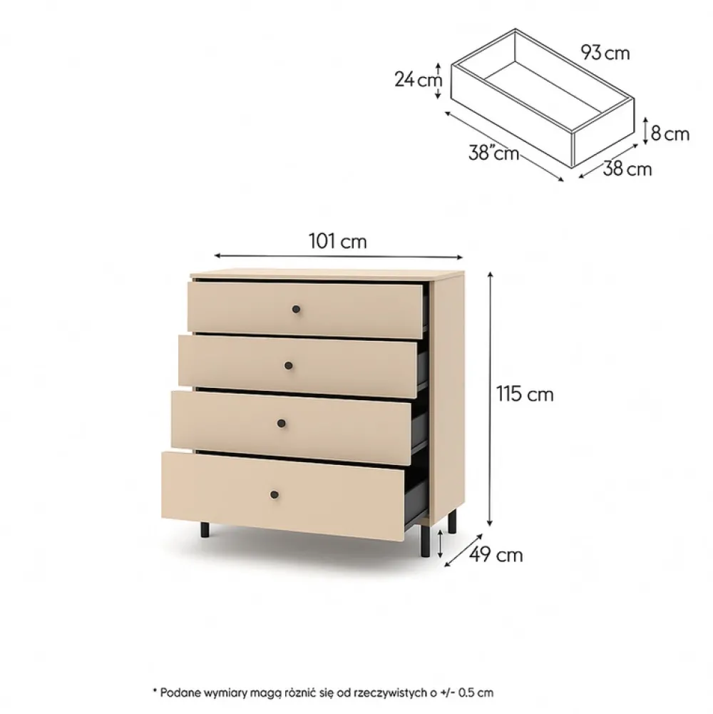 Zestawy Mebli Do Sypialni|Komody>lenart. Beżowa komoda do sypialni 101cm z oświetleniem z szufladami ENNA