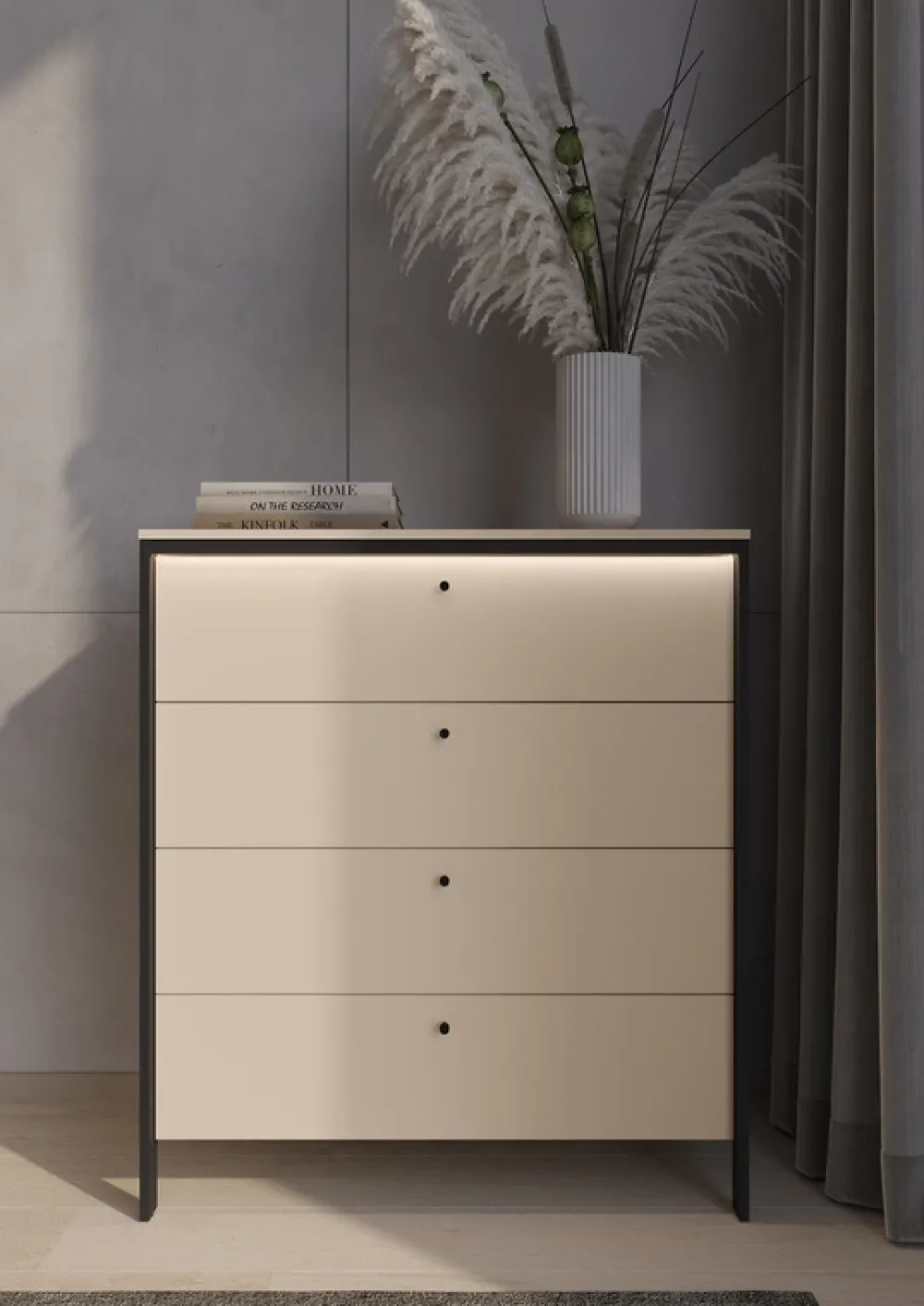 Zestawy Mebli Do Sypialni|Komody>lenart. Beżowa komoda do sypialni 101cm z oświetleniem z szufladami ENNA