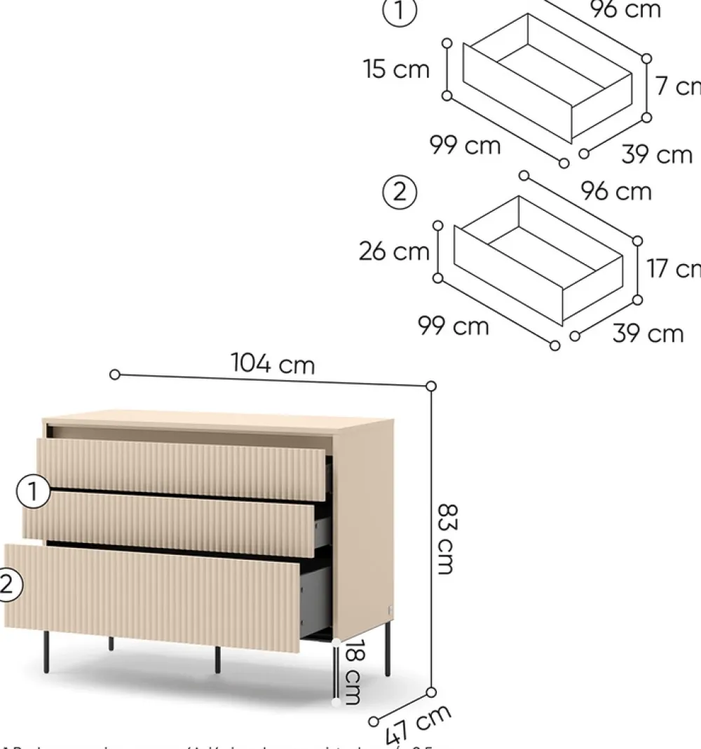 Zestawy Mebli Do Salonu|Komody>lenart. Beżowa komoda do sypialni salonu 104cm z szufladami oświetlenie TREND