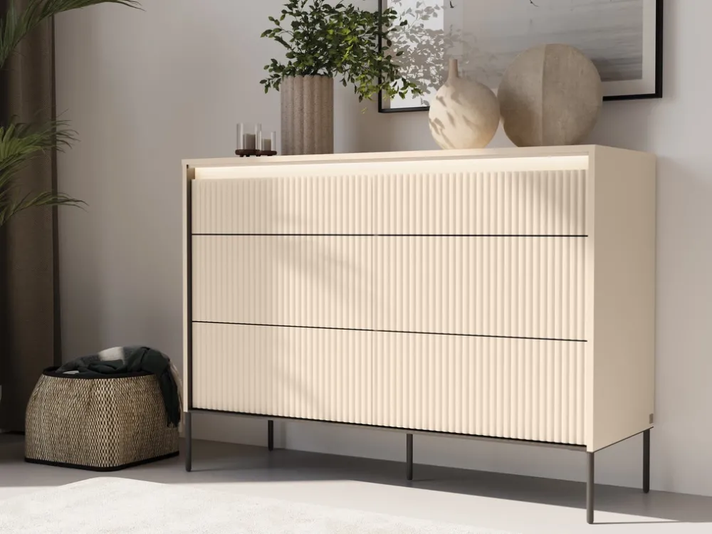 Zestawy Mebli Do Salonu|Komody>lenart. Beżowa komoda do sypialni salonu 104cm z szufladami oświetlenie TREND