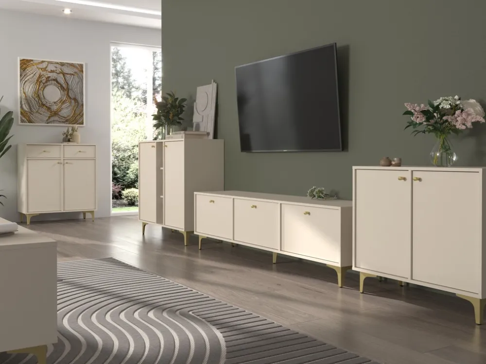 Komody>Lempert Beżowa komoda trzydrzwiowa do salonu 160 cm TOKEN beż piaskowy