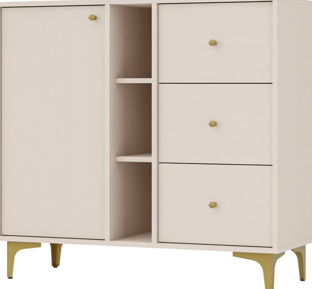 Komody>Lempert Beżowa komoda z szufladami do nowoczesnego salonu 100 cm TOKEN beż piaskowy