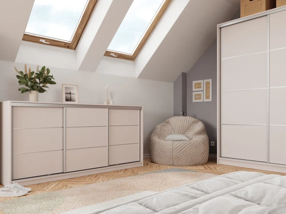 Komody>BROMARKT Beżowa nowoczesna komoda 200 cm z szufladami do sypialni TOP beż piaskowy