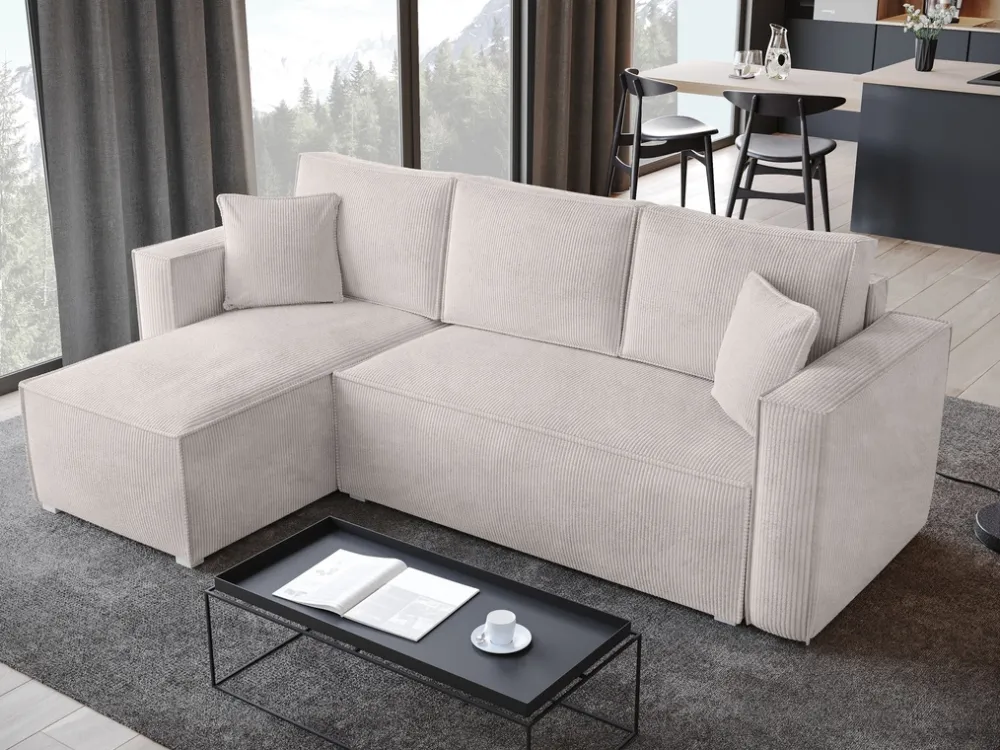 Meble Dla Dzieci|Meble Młodzieżowe>BROMARKT Beżowa rozkładana kanapa narożna do salonu TOP sztruks