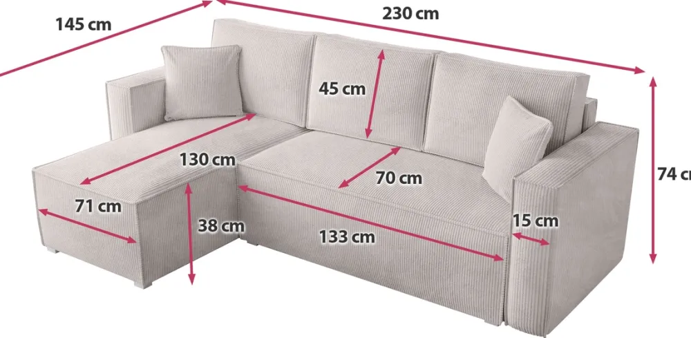 Meble Dla Dzieci|Meble Młodzieżowe>BROMARKT Beżowa rozkładana kanapa narożna do salonu TOP sztruks
