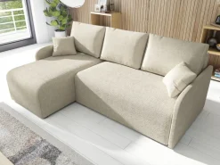 Meble Dla Dzieci|Meble Młodzieżowe></noscript>IZABELLA MEBLE Beżowa rozkładana rogówka z funkcją spania boucle MALEN