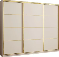 Zestawy Mebli Do Przedpokoju|Szafy Trzydrzwiowe>BROMARKT Beżowa szafa przesuwna 250 cm z szufladami GOLD NEW beż piaskowy