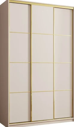 Zestawy Mebli Do Przedpokoju|Szafy Trzydrzwiowe>BROMARKT Beżowa szafa przesuwna 150 cm z szufladami GOLD NEW MAX beż piaskowy
