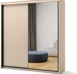 Zestawy Mebli Do Sypialni|Szafy Dwudrzwiowe>lenart. Beżowa szafa przesuwna 200cm z lustrem dwudrzwiowa oświetlenie