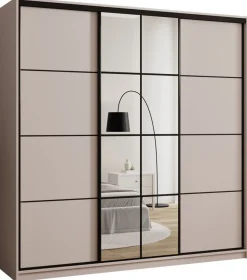 Zestawy Mebli Do Przedpokoju|Szafy Trzydrzwiowe>BROMARKT Beżowa szafa przesuwna z lustrem i półkami 200 cm EDGE beż piaskowy