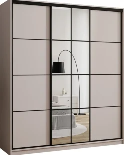 Szafy Trzydrzwiowe|Szafy Do Przedpokoju>BROMARKT Beżowa szafa przesuwna z lustrem 180 cm do sypialni EDGE beż piaskowy