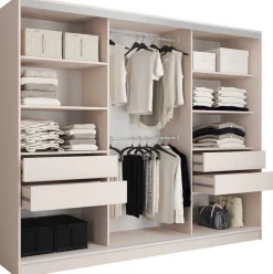 Szafy Trzydrzwiowe|Szafy Do Przedpokoju>BROMARKT Beżowa szafa przesuwna z lustrem do sypialni 250 cm TOP beż piaskowy