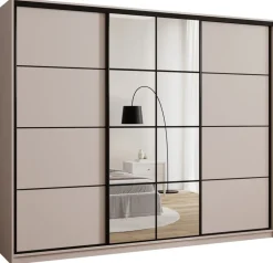 Zestawy Mebli Do Przedpokoju|Szafy Trzydrzwiowe>BROMARKT Beżowa szafa przesuwna z lustrem 250 cm do sypialni EDGE beż piaskowy