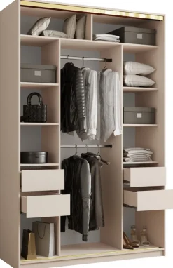 Zestawy Mebli Do Przedpokoju|Szafy Trzydrzwiowe>BROMARKT Beżowa szafa przesuwna z lustrem 150 cm GOLD NEW MAX beż piaskowy