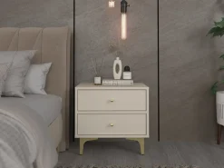 Meble Młodzieżowe|Zestawy Mebli Do Salonu>Lempert Beżowa szafka nocna z szufladami na metalowych nóżkach 52 cm TOKEN beż piaskowy