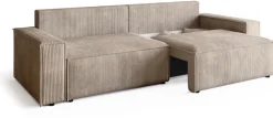 Kanapy I Sofy>BROMARKT Beżowa sztruksowa kanapa z funkcją spania i pojemnikiem na pościel ADI