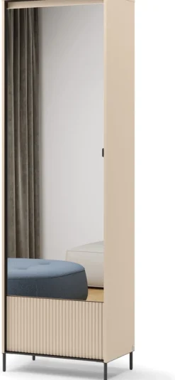 Garderoby|Zestawy Mebli Do Przedpokoju>lenart. Beżowa wąska szafa do przedpokoju 65 cm z lustrem i oświetleniem TREND
