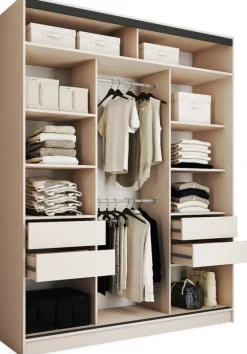 Zestawy Mebli Do Przedpokoju|Szafy Trzydrzwiowe>BROMARKT Beżowa wysoka szafa przesuwna 180 cm do sypialni EDGE MAX beż piaskowy