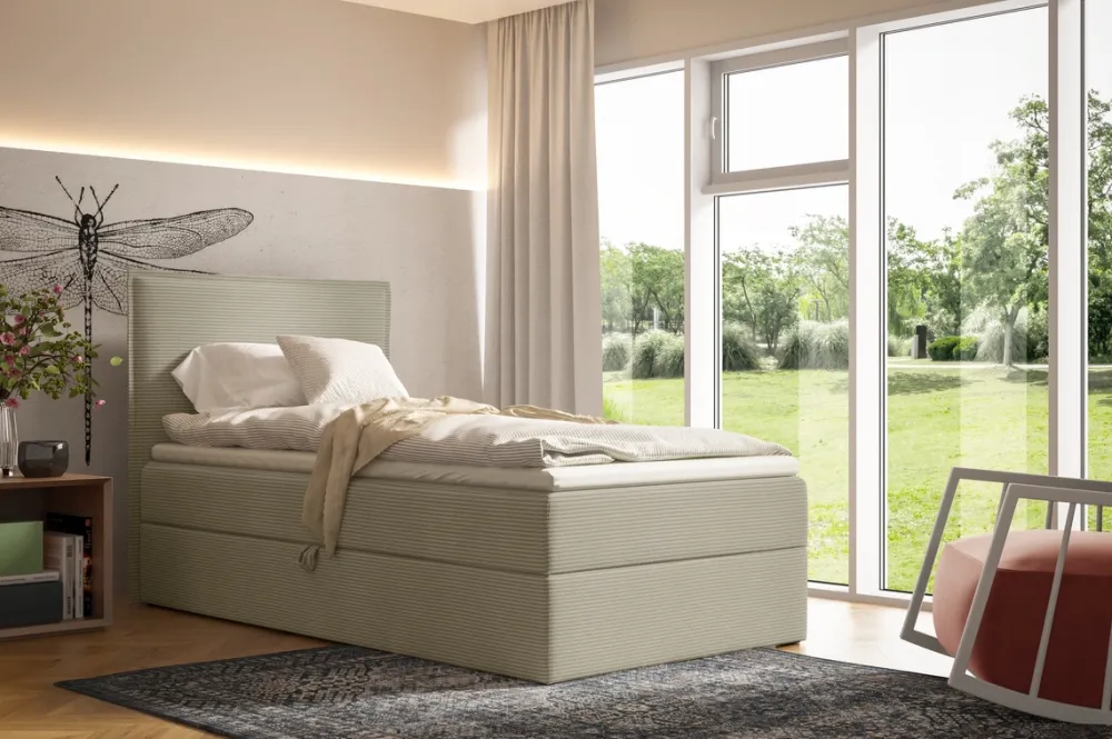 Łóżka Młodzieżowe|Łóżka Ze Stelażem>BROMARKT Beżowe łóżko do pokoju dziecka 80x200 cm kontynentalne z pojemnikiem MALIBU