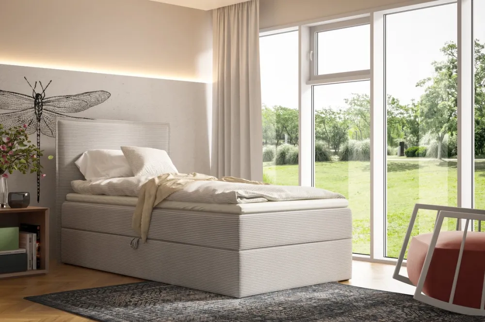 Łóżka Młodzieżowe|Łóżka Ze Stelażem>BROMARKT Beżowe łóżko do pokoju dziecka kontynentalne 90x200 cm MALIBU