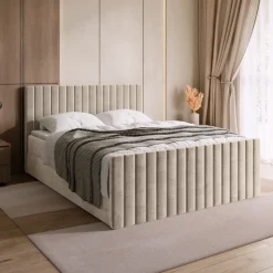 Łóżka Małżeńskie|Łóżka Ze Stelażem>BROMARKT Beżowe łóżko dwuosobowe 180x200 cm z pojemnikiem na pościel DREAM DUO