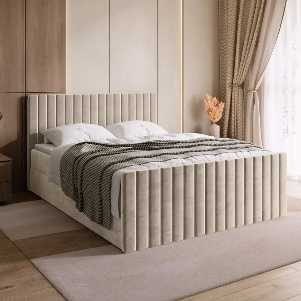 Łóżka Małżeńskie|Łóżka Ze Stelażem>BROMARKT Beżowe łóżko dwuosobowe 180x200 cm z pojemnikiem na pościel DREAM DUO