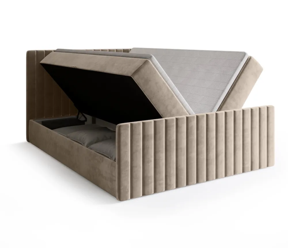 Łóżka Małżeńskie|Łóżka Ze Stelażem>BROMARKT Beżowe łóżko dwuosobowe 180x200 cm z pojemnikiem na pościel DREAM DUO